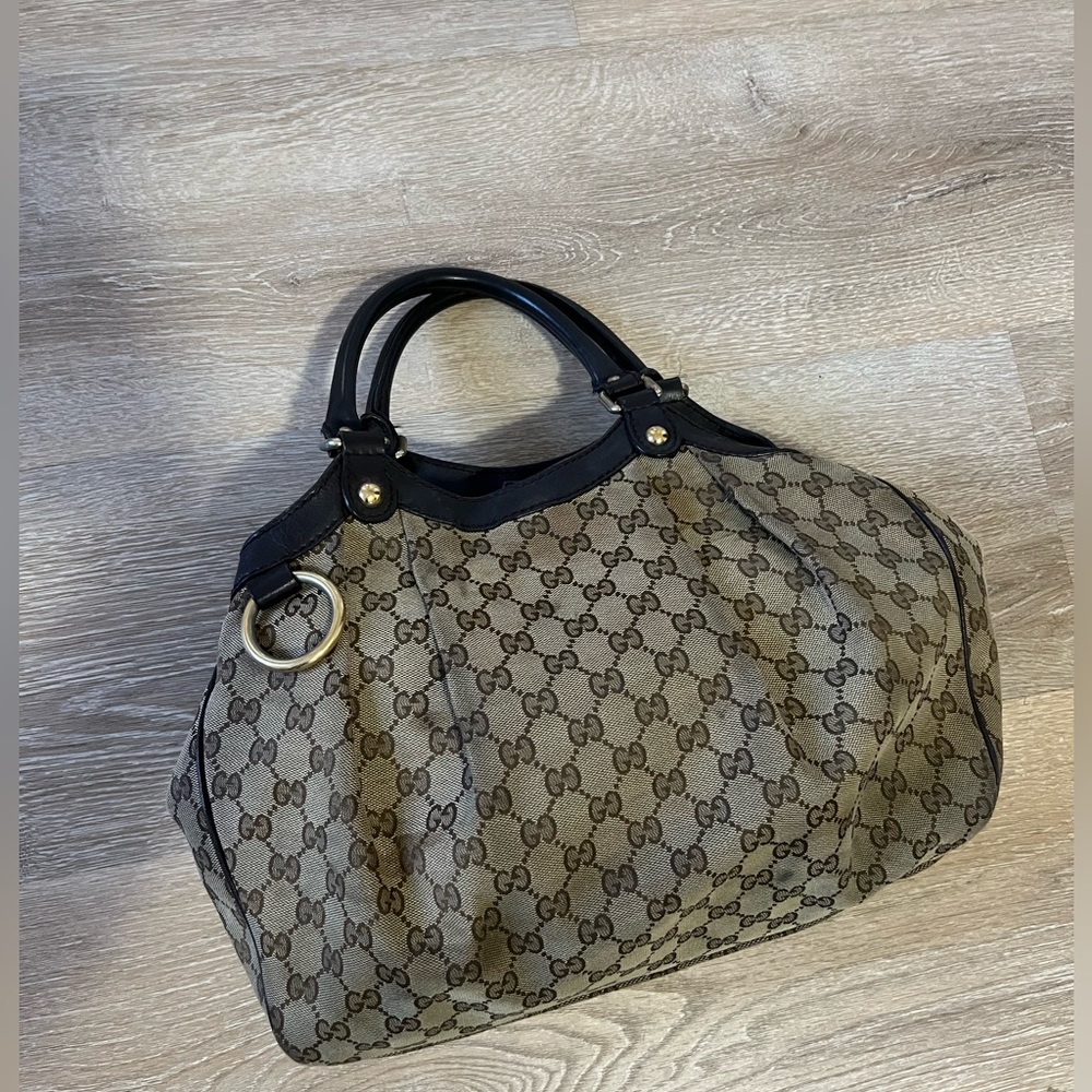 GUCCI GG Canvas sima Sookie Shoulder Bag Tote
Khaki Beige Dark Brown